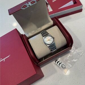 Salvatore Ferragamo Silver and White Watch